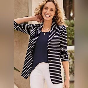 J.Jill ~ 2X~ Stylish Wearever Seamed striped Blazer Black and white